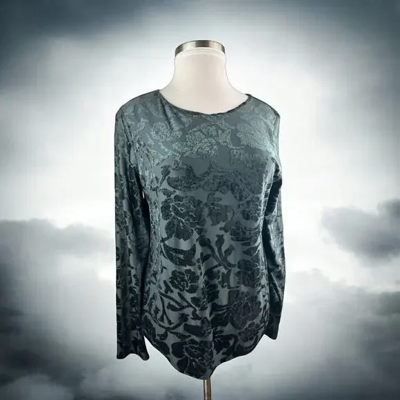Sundance Bella Grace Floral Velvet Burnout Top Black Long Sleeve Women's Size XL - Picture 16 of 16